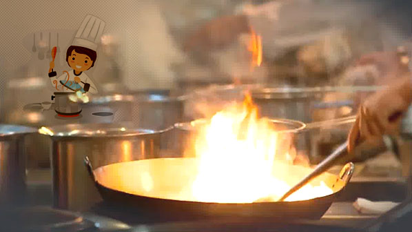 正在炒菜的小旗，制作美味佳肴