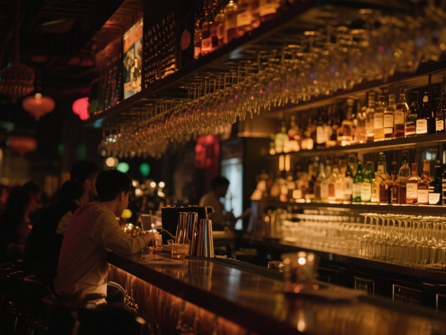 酒吧內(nèi)兩個(gè)客人坐那閑聊