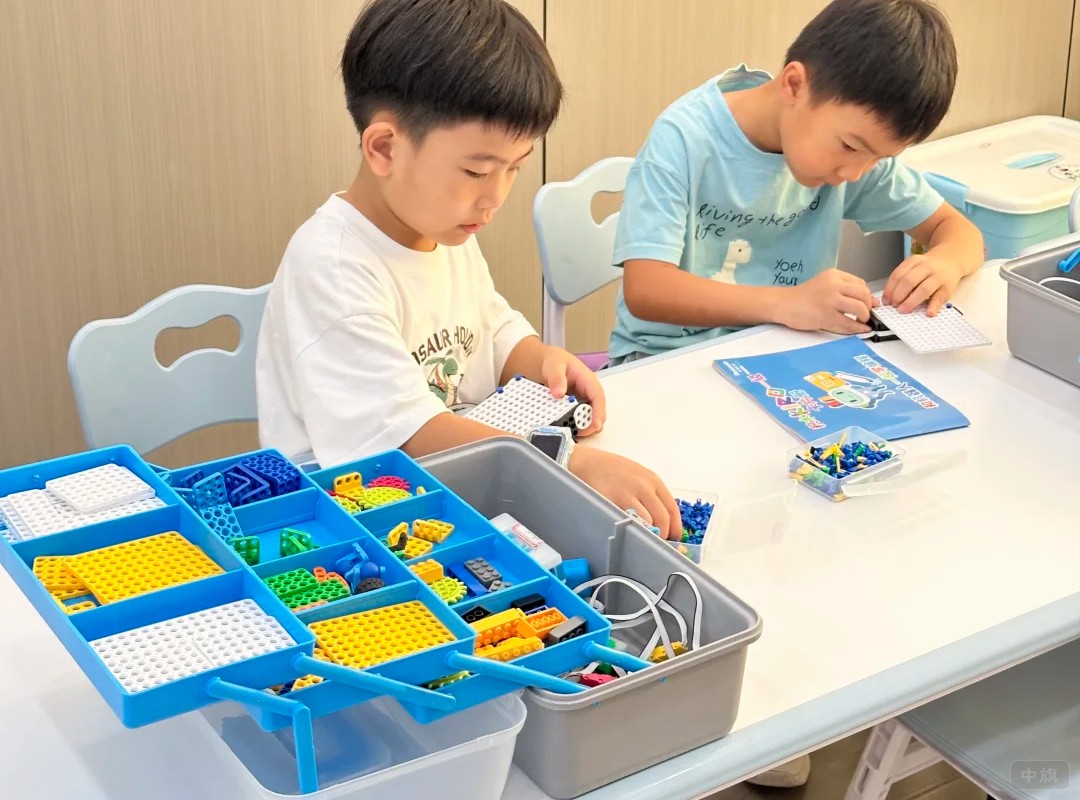 正在學(xué)習(xí)拼接的兩個男孩子